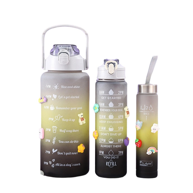 KIT 3 GARRAFAS 2Litros 900ml 300ml Squeeze Fases Motivadoras Adesivos 2D 3D - enoughdream.com