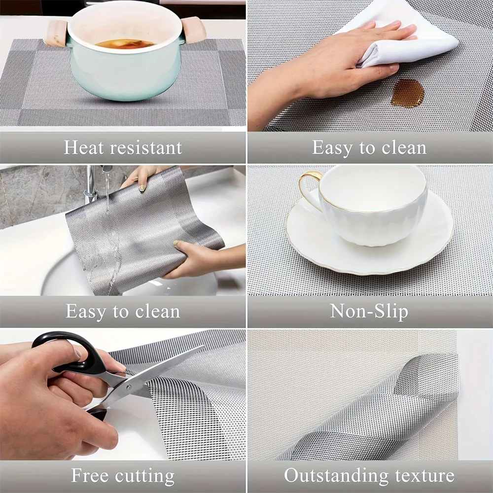 Place Mats for Kitchen Dining Table - Heat-Resistant Anti-Skid Stain Washable PVC