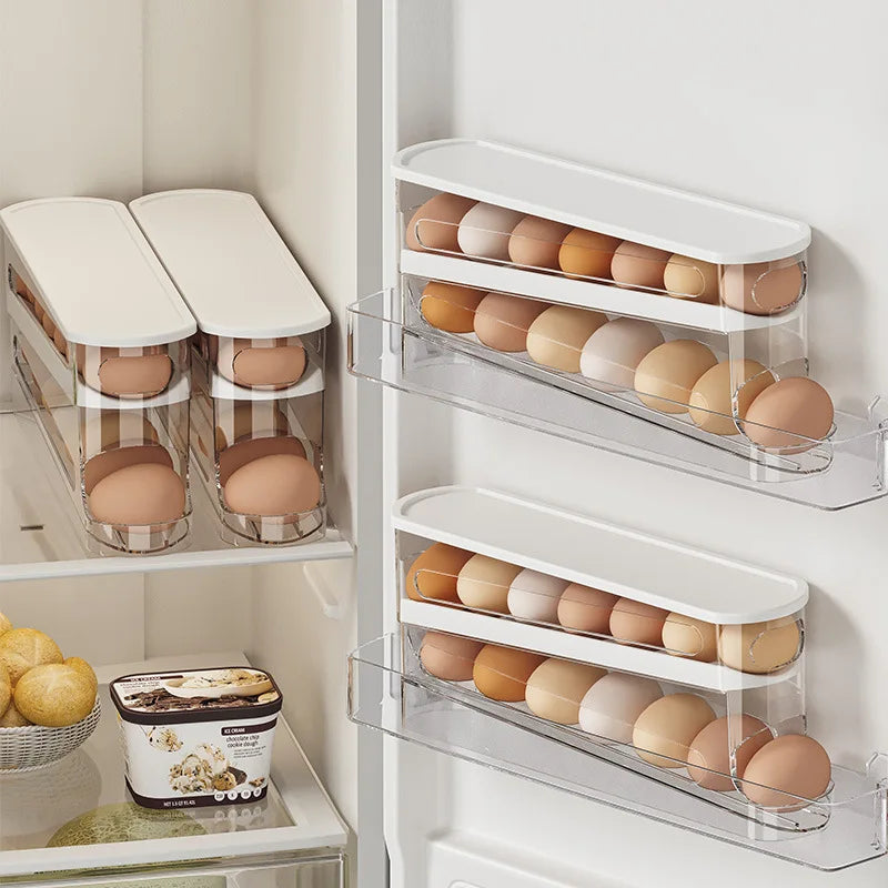 Double Layer Rolling Egg Dispenser Refrigerator Egg Storage
