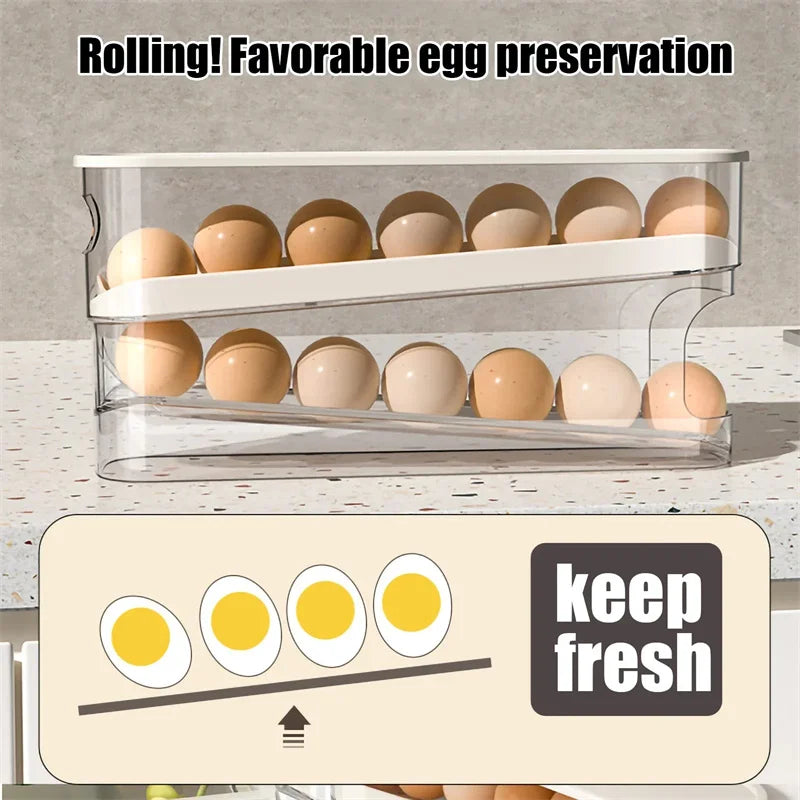 Double Layer Rolling Egg Dispenser Refrigerator Egg Storage