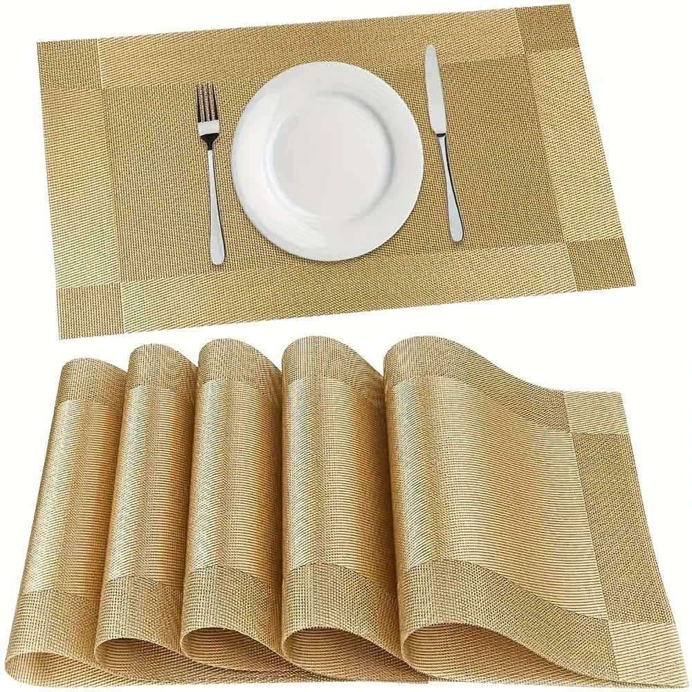 Place Mats for Kitchen Dining Table - Heat-Resistant Anti-Skid Stain Washable PVC