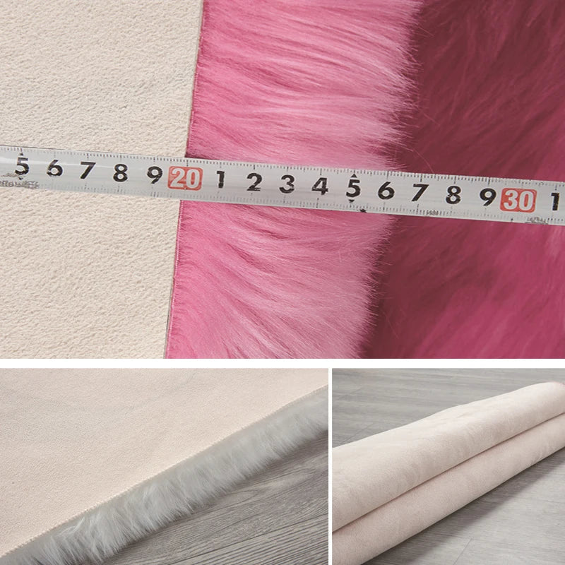 Soft and fluffy imitation sheepskin rug luxurious for bedroom or living room.