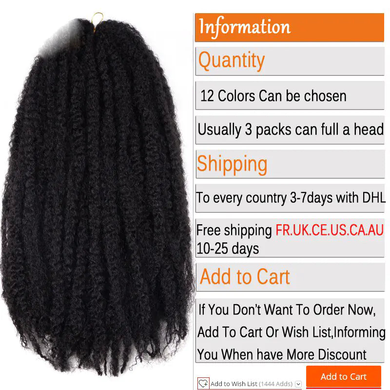 Marley Braids Crochet Hair | Pre-Looped Curly Braiding Hair for Natural Look & Easy Installation
