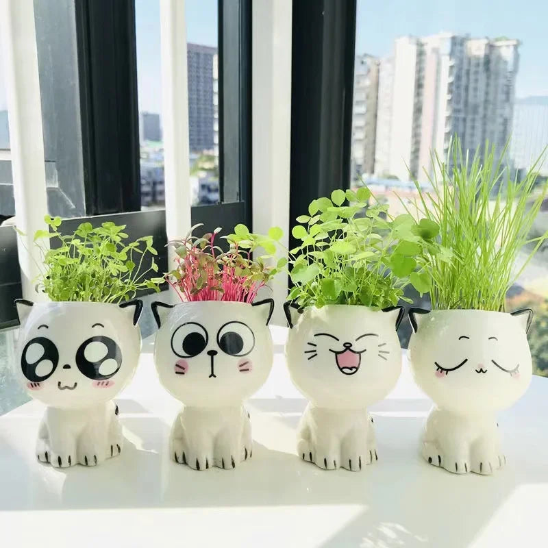 Ceramic Flowerpot Mini Cat Cartoon