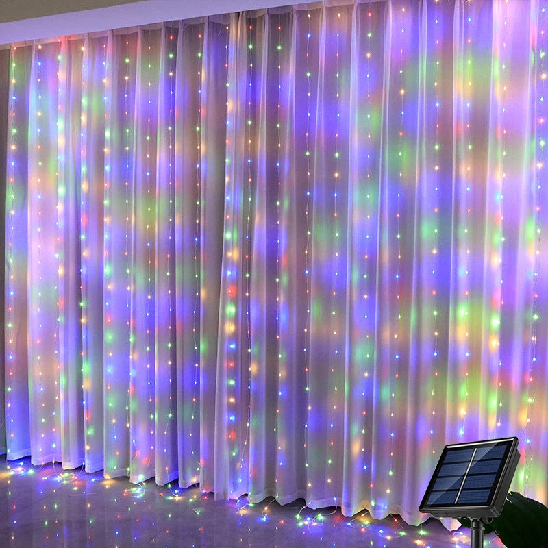 Solar LED Curtain Light Outdoor Garland Solar Fairy String Garden Christmas Decor