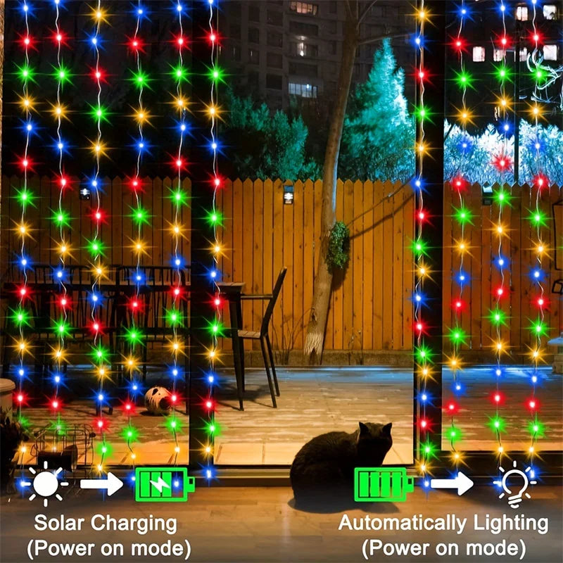 Solar LED Curtain Light Outdoor Garland Solar Fairy String Garden Christmas Decor