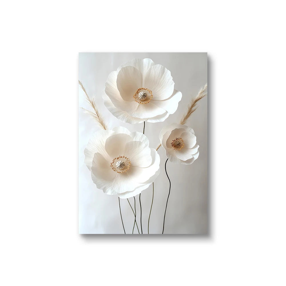 Nordic Beige Peony Flowers Canvas Painting Modern Floral Decoration