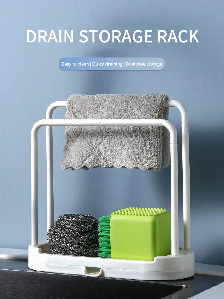 Double-layer dishwashing towel drainer, countertop sponge storage holder, made of steel wire