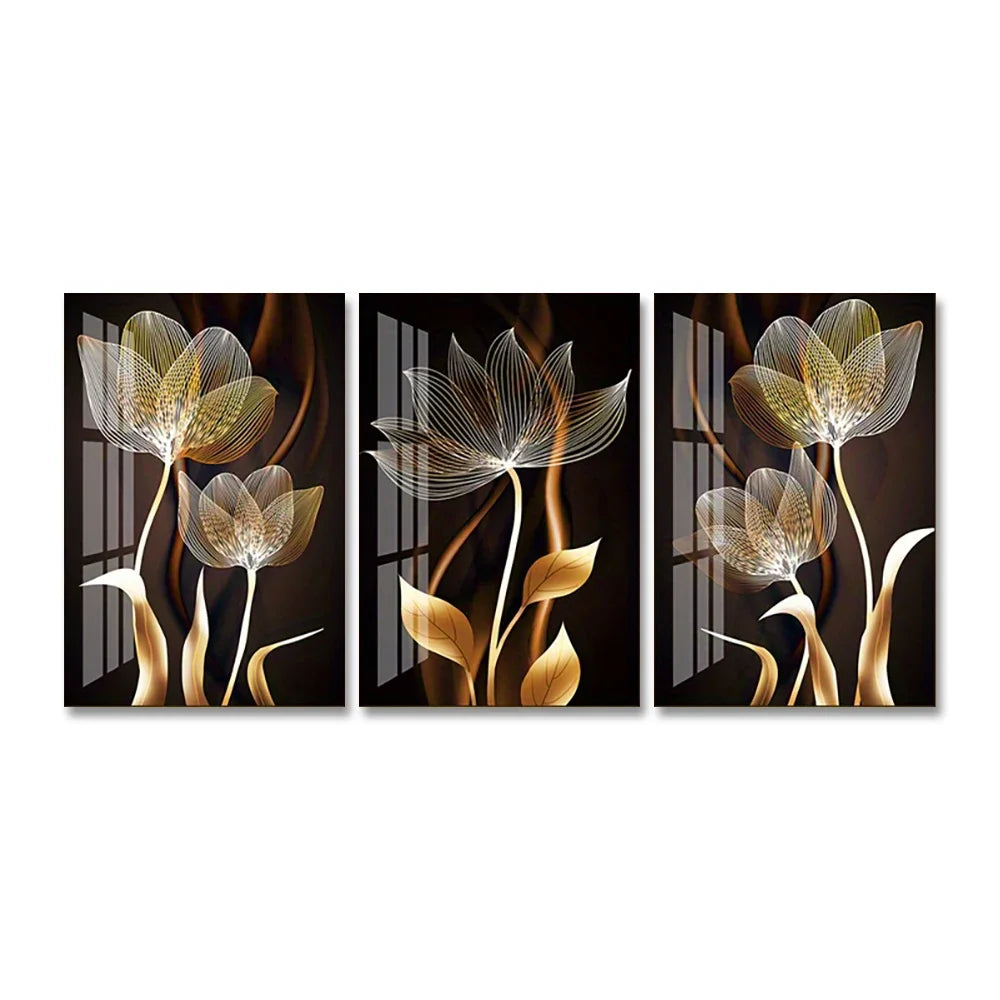Black and Golden Flower Wall Art Canvas Painting Decor Modern