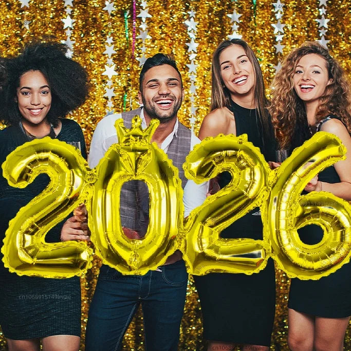 2026 Gold Crown Foil Number Balloons for 2026 - New Year Christmas Eve Festival Party