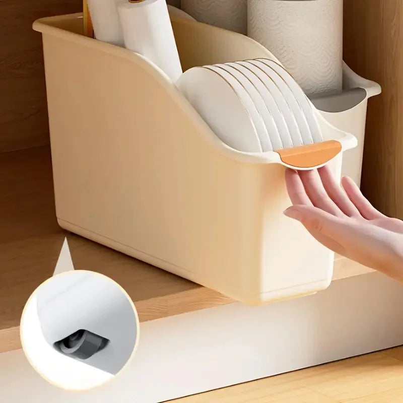 Set of curved plastic organizer boxes - Multipurpose boxes for domestic organization cleaning and essential household items