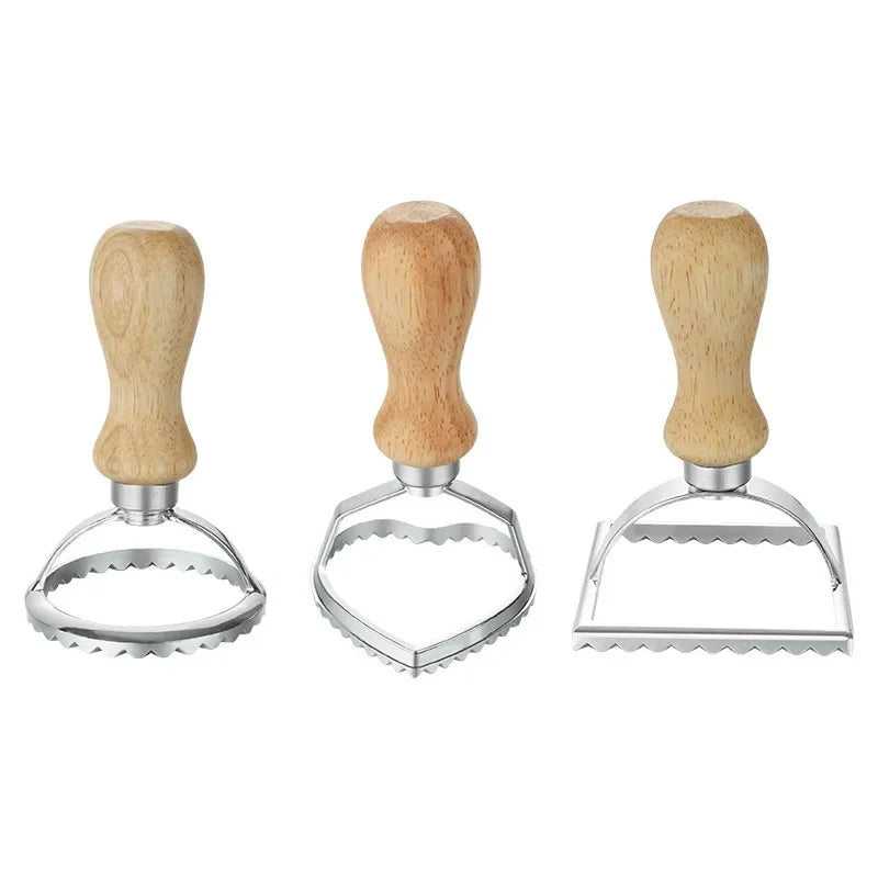 Set of stainless steel cutters dough press and cutter ravioli and biscuit.