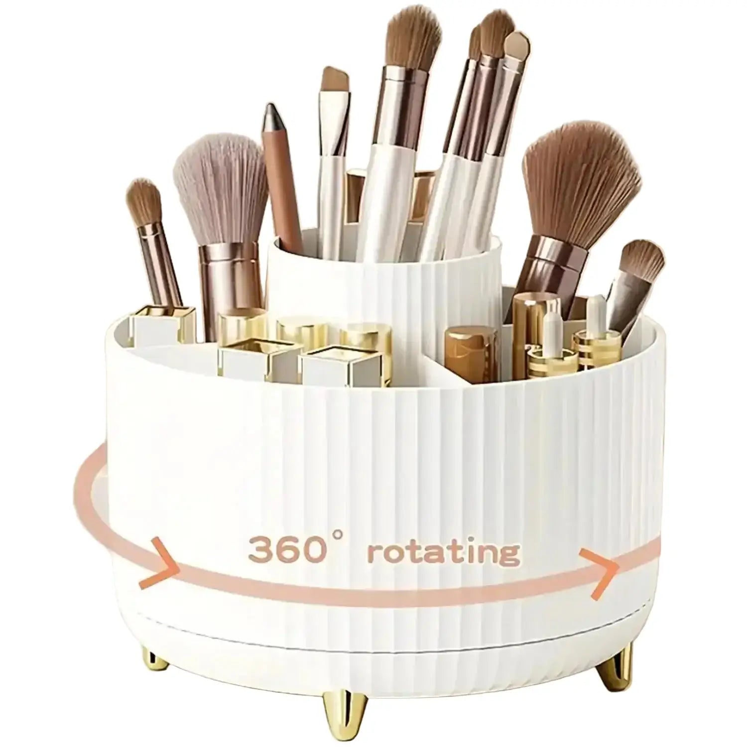 360° Rotating Makeup Organizer - 1pc Plastic Cosmetic Storage with 5 Compartments