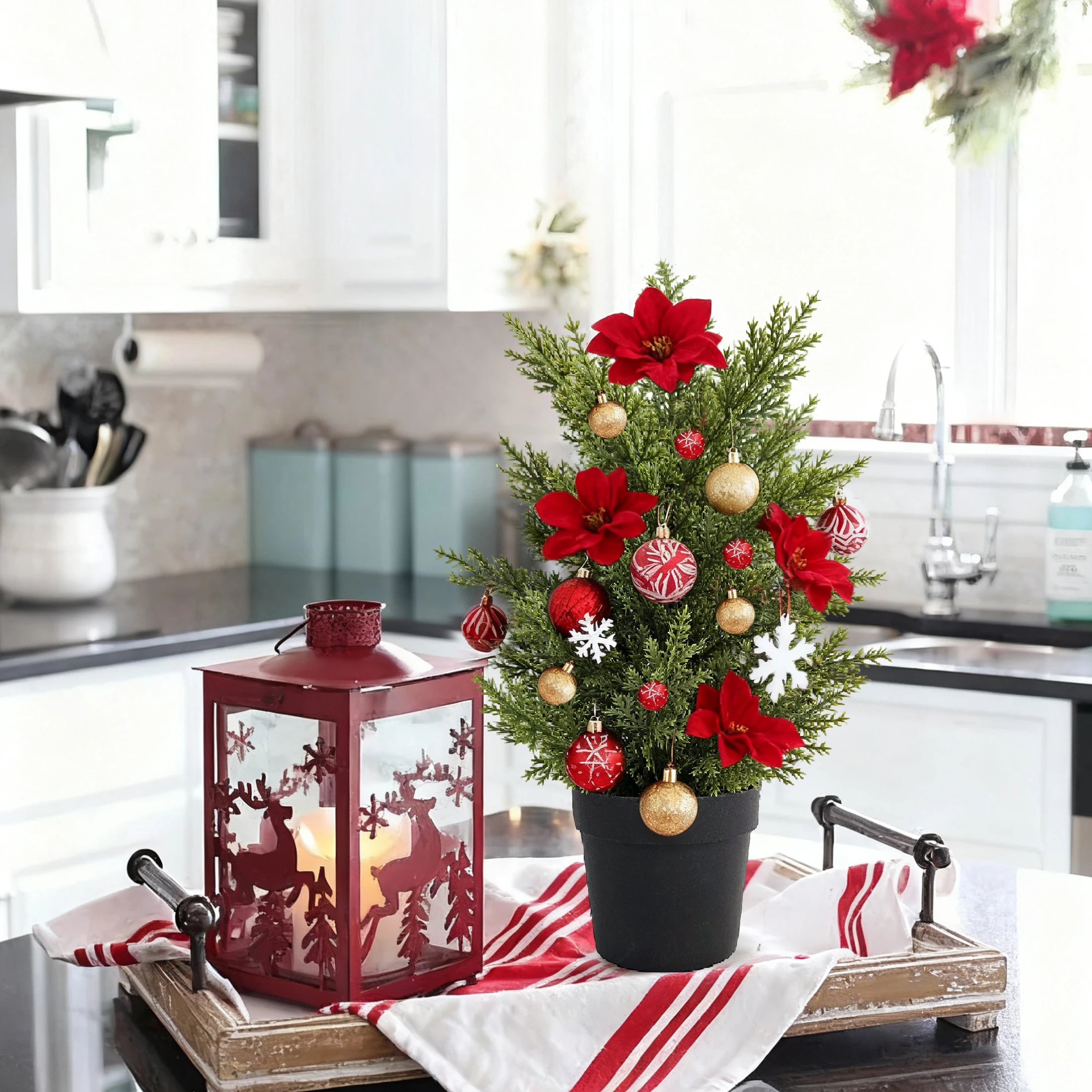 Artificial Christmas Tree, Green Potted Plants, Kitchen