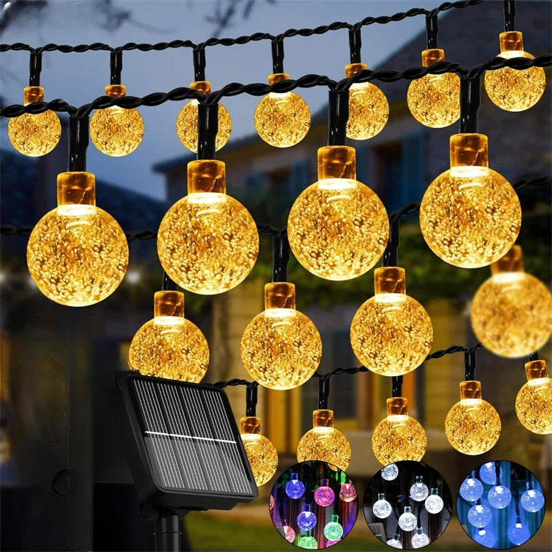 LED Solar String Lights Outdoor 60 Leds Waterproof Crystal Globe Decor