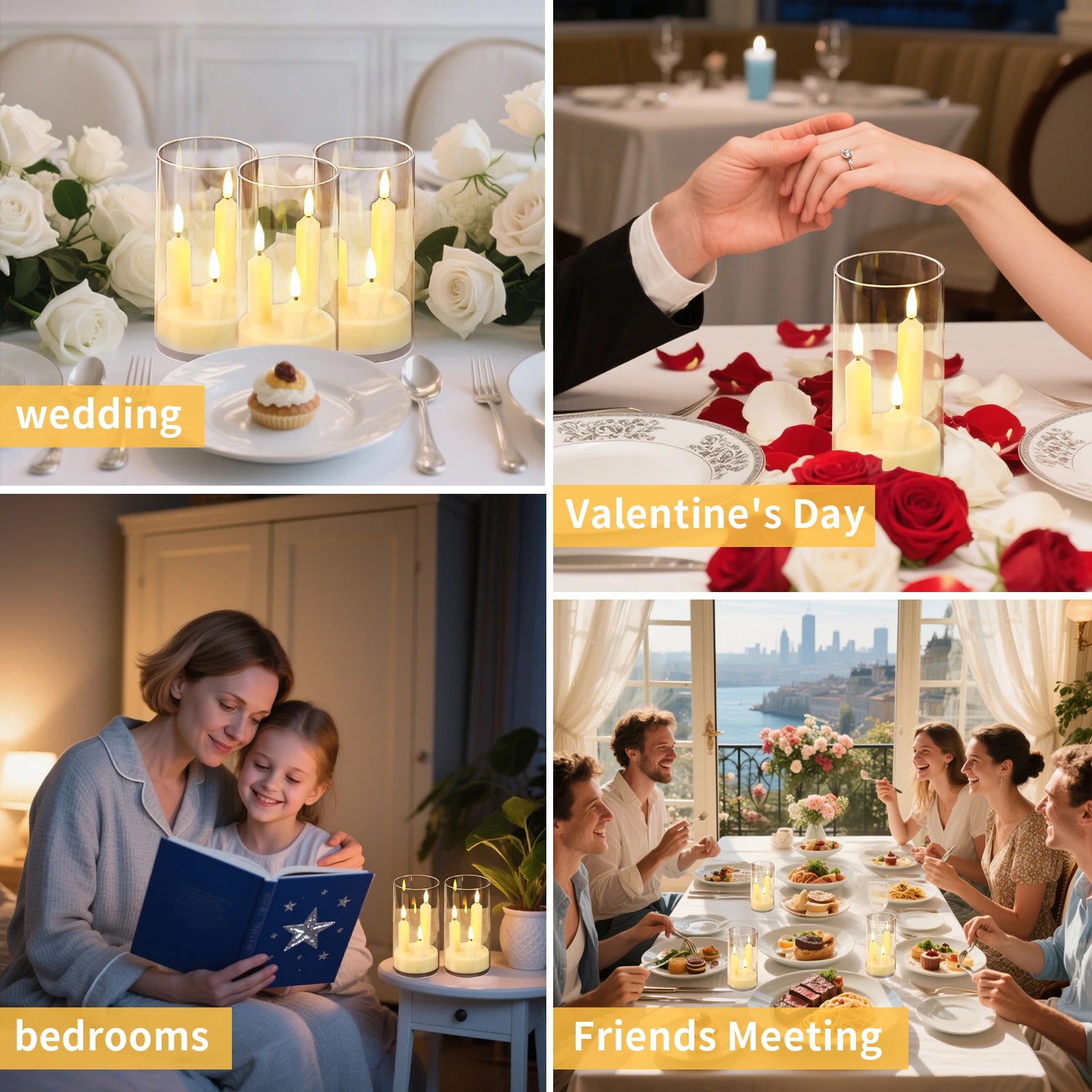 Flameless 3 in 1 LED Taper Candles with 15CM Lampshade Battery