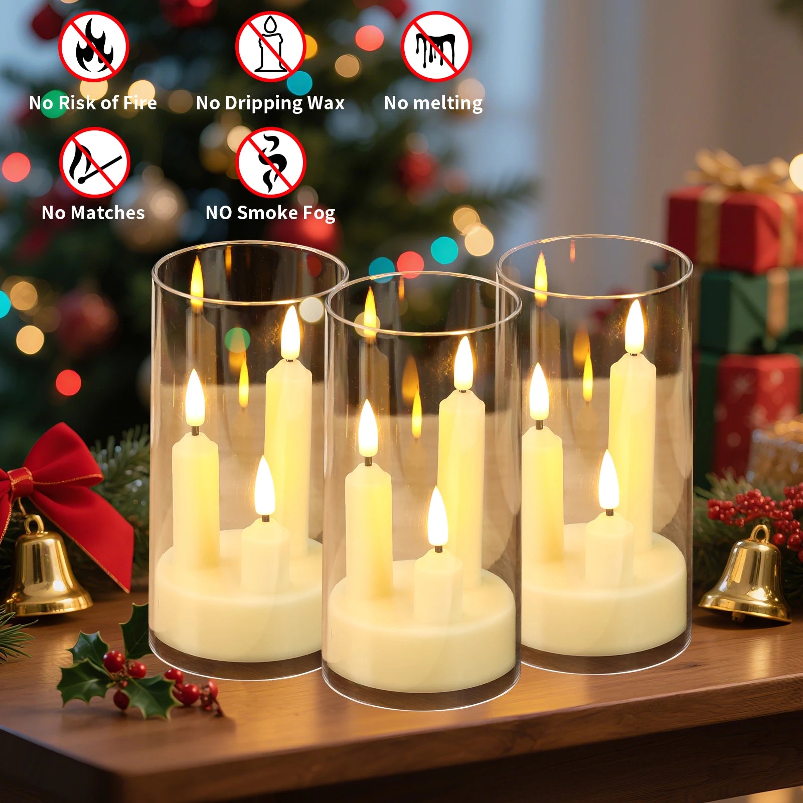 Flameless 3 in 1 LED Taper Candles with 15CM Lampshade Battery