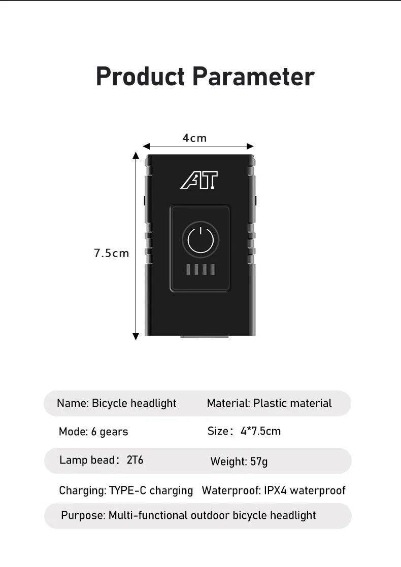LED Bicycle Front Light Type-c - Rechargeable Bicycle Headlight MTB Road Bike