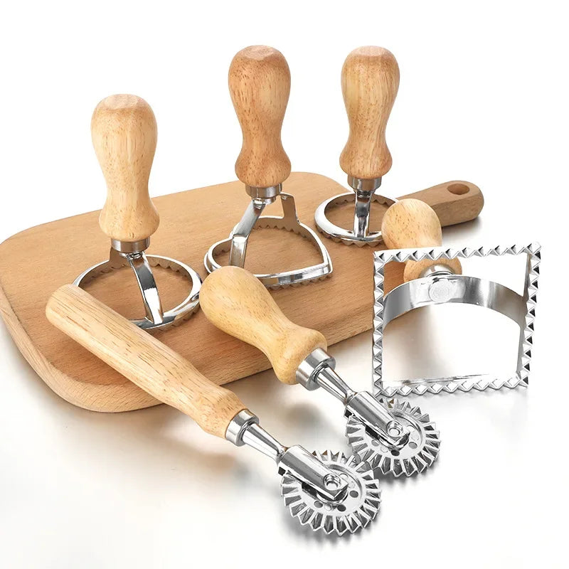 Set of stainless steel cutters dough press and cutter ravioli and biscuit.