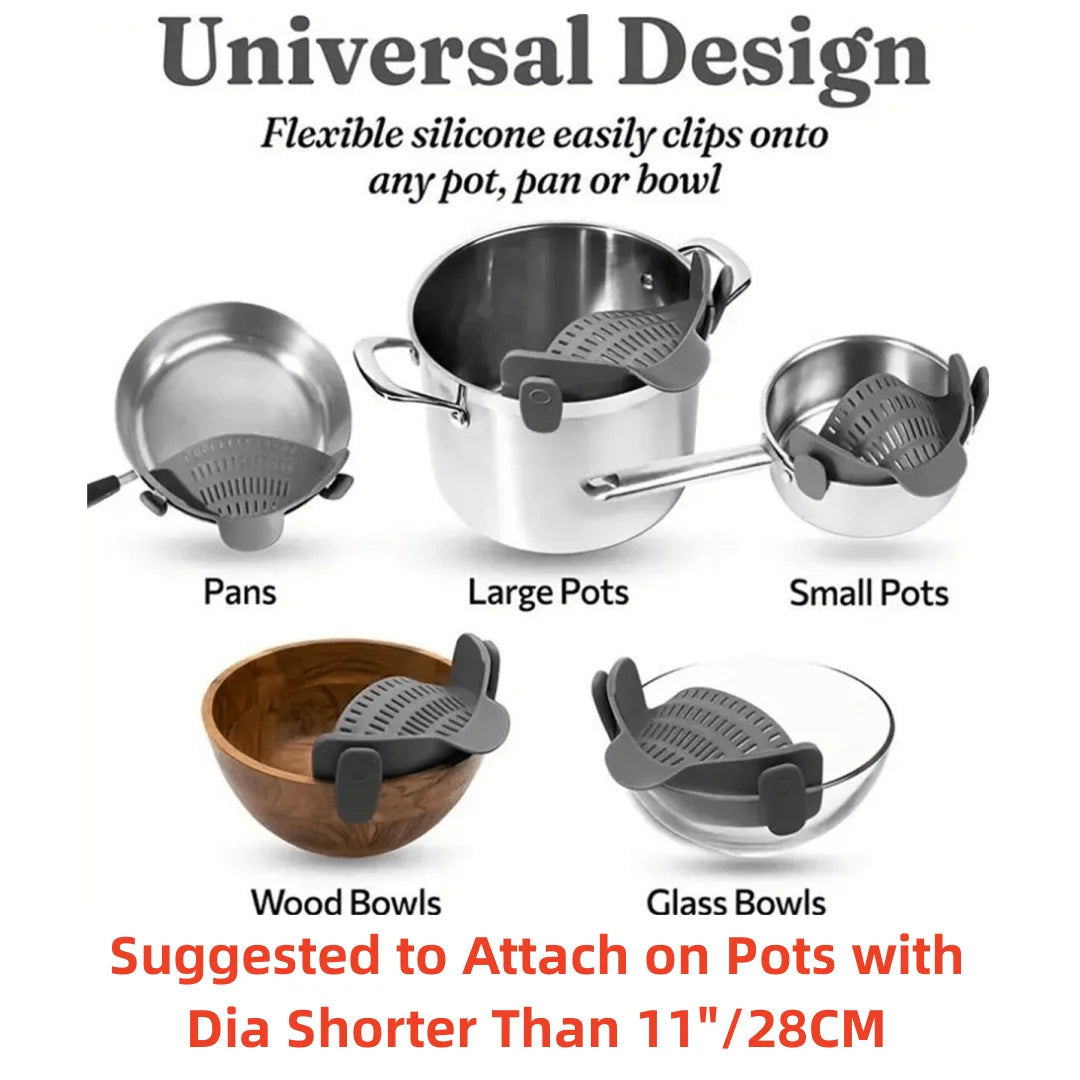 Pot Strainer Adjustable Clip On For Pots Pans And Bowls
