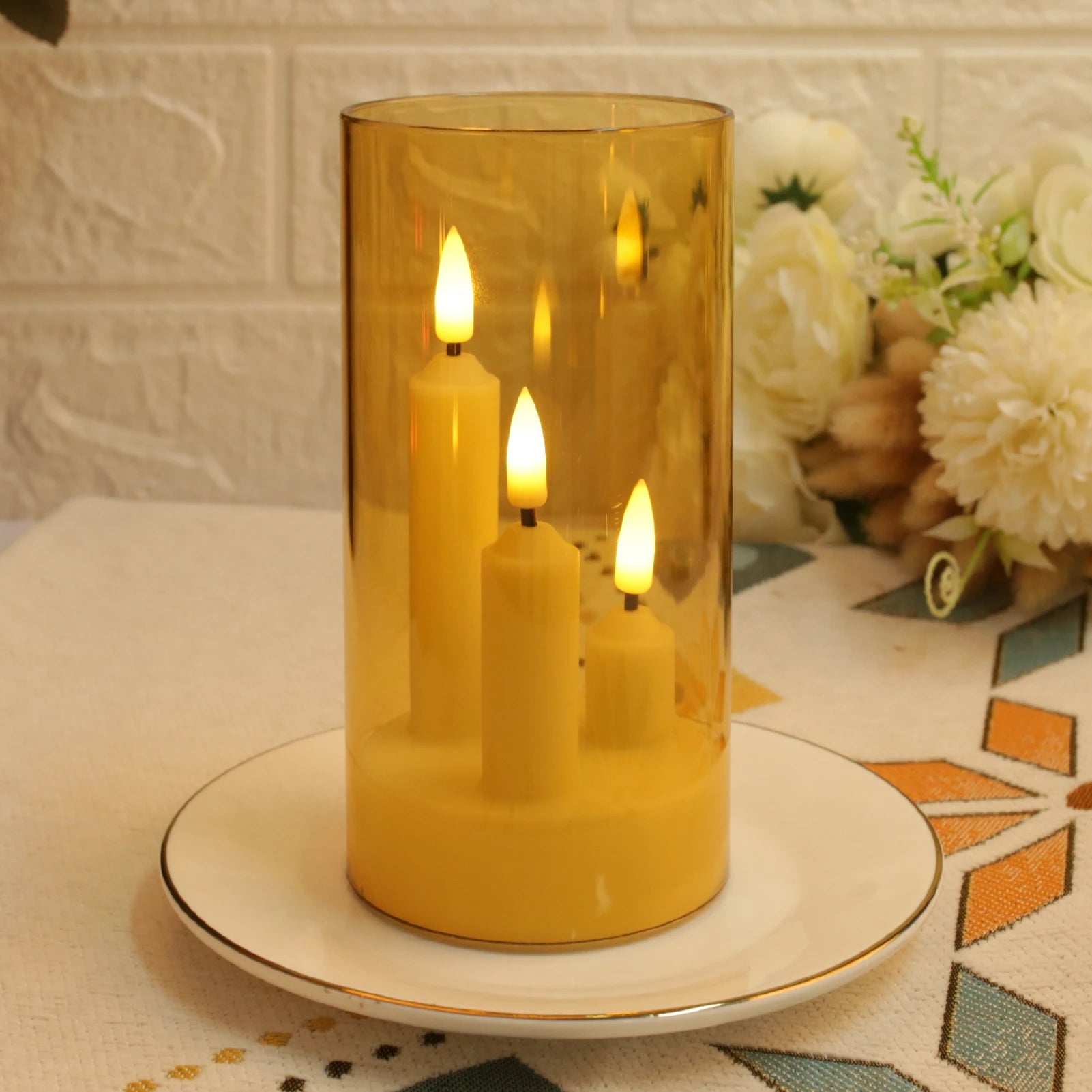Flameless 3 in 1 LED Taper Candles with 15CM Lampshade Battery