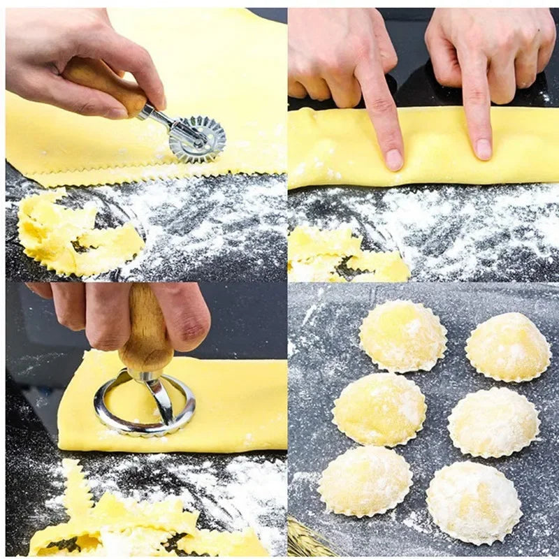 Set of stainless steel cutters dough press and cutter ravioli and biscuit.