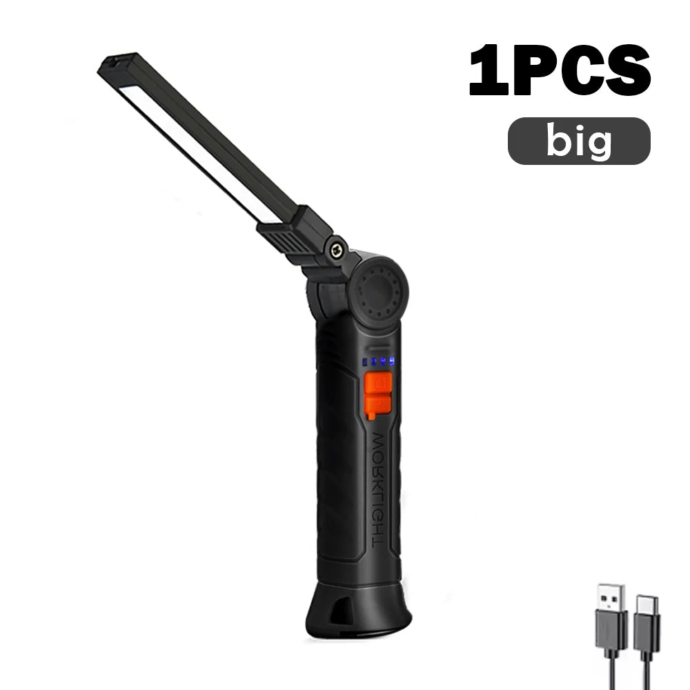 LED Folding Flashlight with Magnetic Base COB Light 360°Rotate