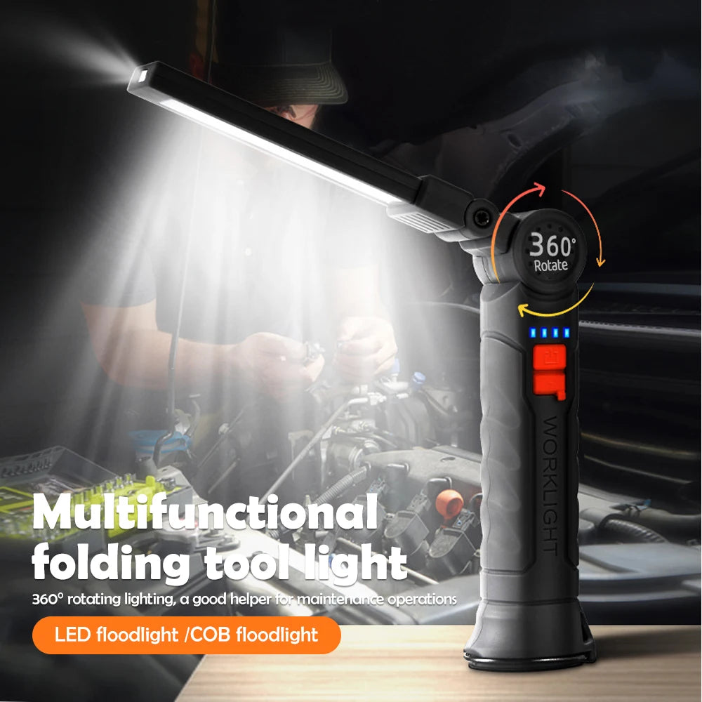 LED Folding Flashlight with Magnetic Base COB Light 360°Rotate