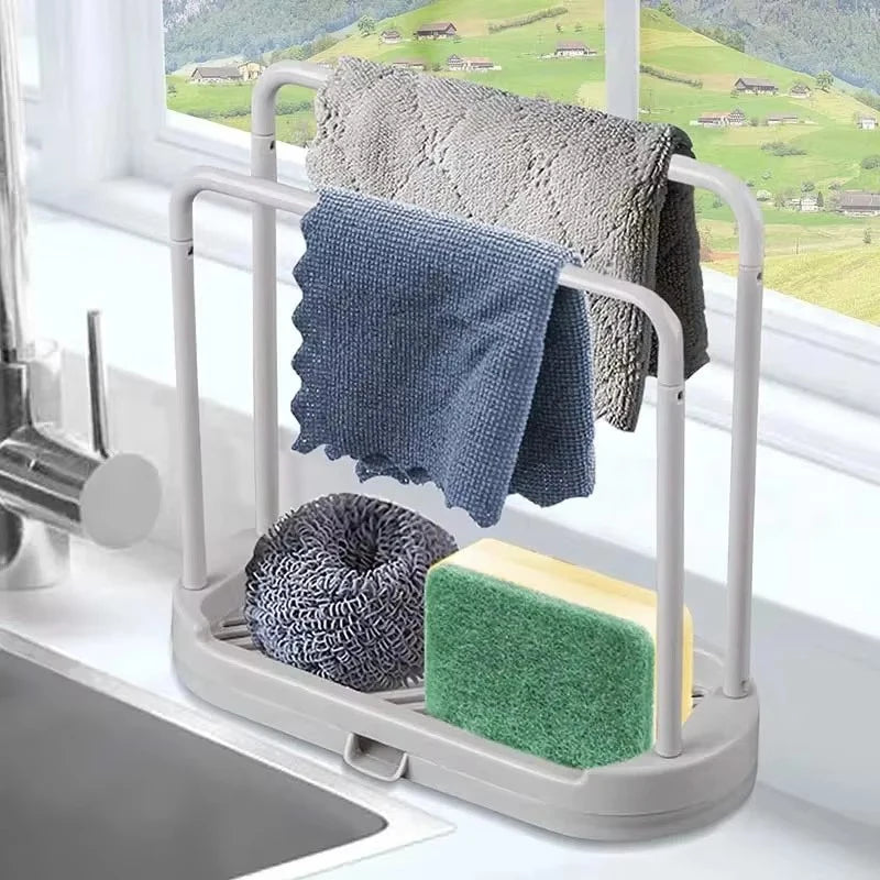 Double-layer dishwashing towel drainer, countertop sponge storage holder, made of steel wire