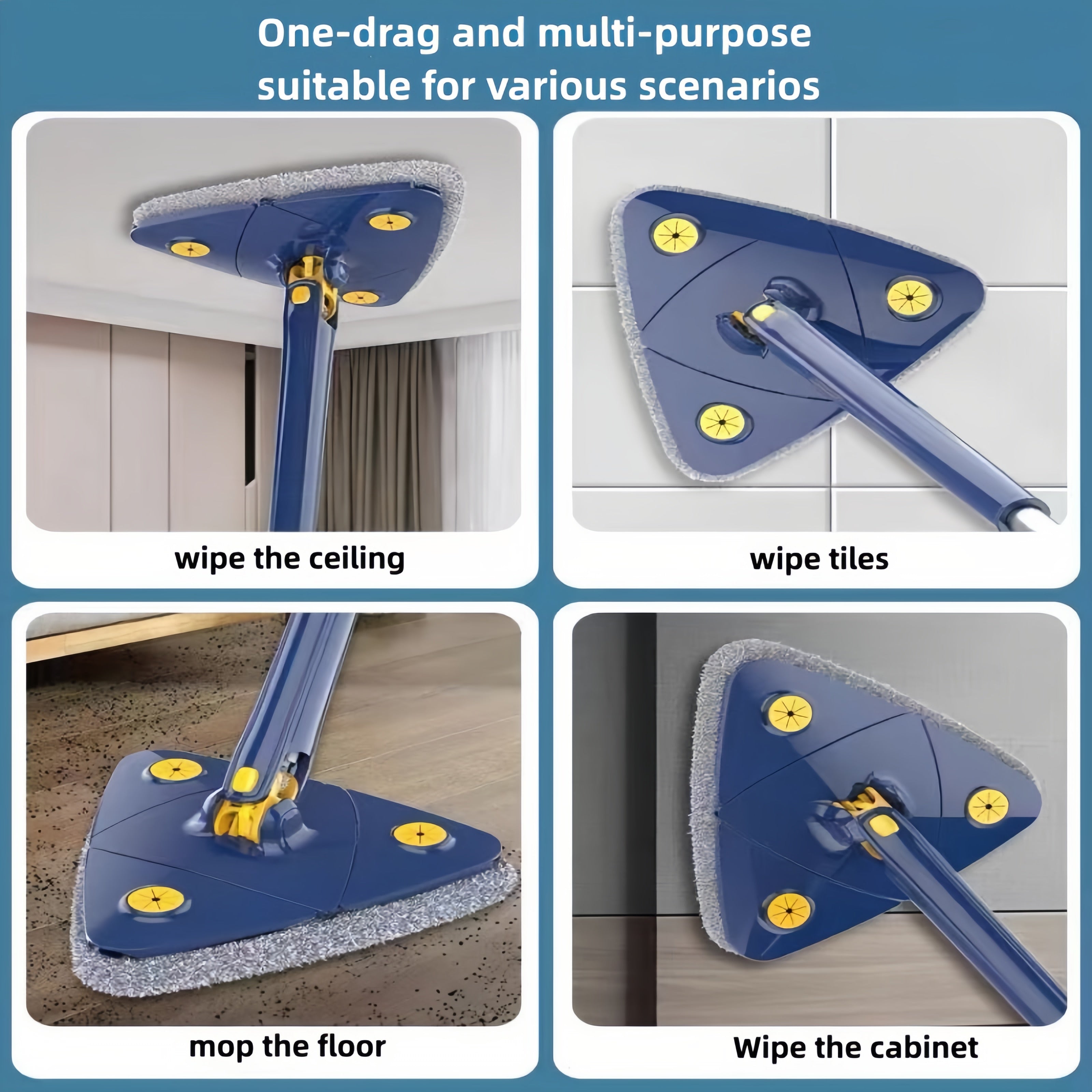 Triangle 360 Cleaning Mop Telescopic Household Ceiling Cleaning Brush - enoughdream.com