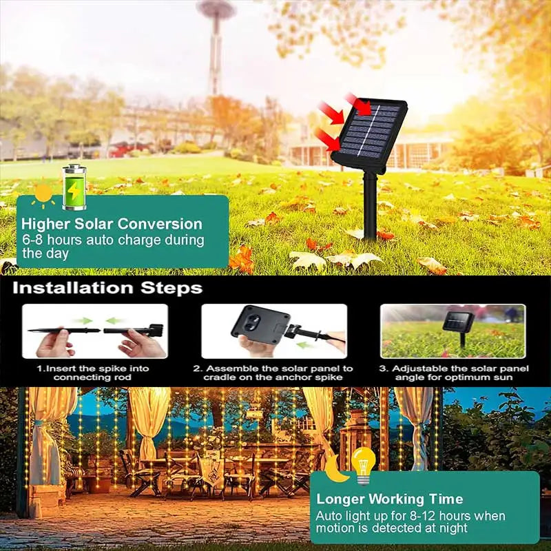 Solar Curtain Light LED Outdoor Waterproof 300leds Garland Decoration String