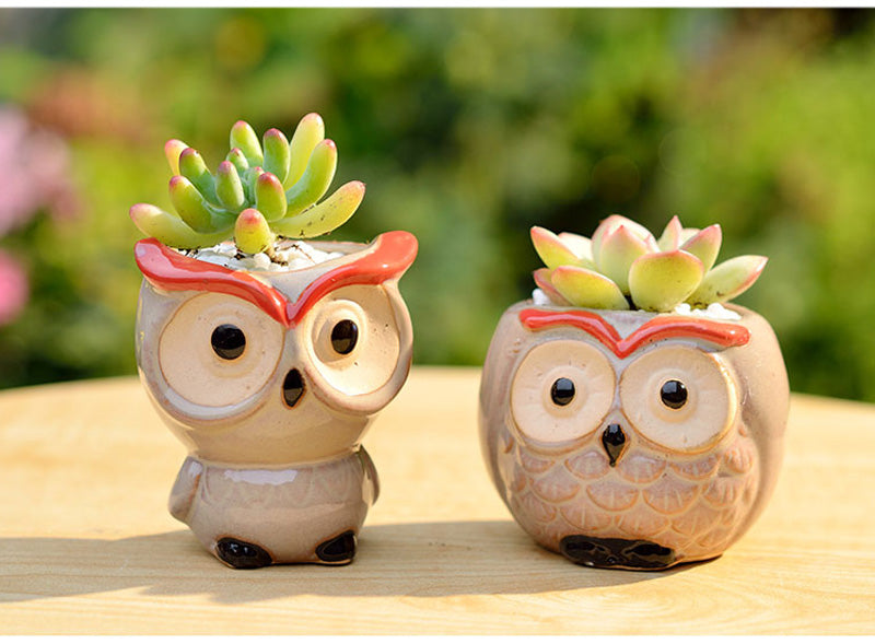 Ceramic Owl Flower Pot Garden Office Decoration