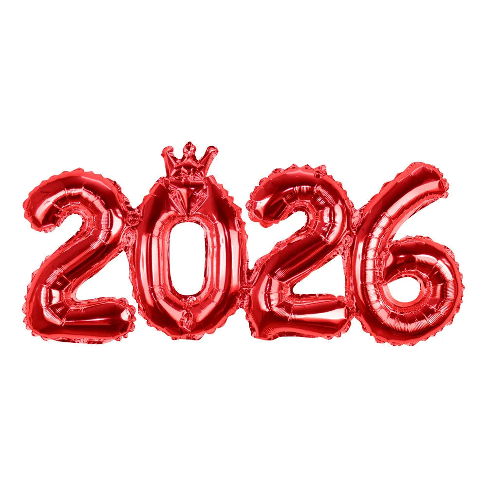 2026 Gold Crown Foil Number Balloons for 2026 - New Year Christmas Eve Festival Party