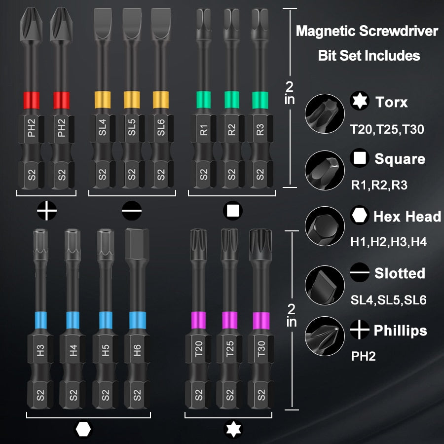 15PCS Magnetic Batch Head Impact Strong Electric Screwdriver Bit Set Magnetic Case - enoughdream.com