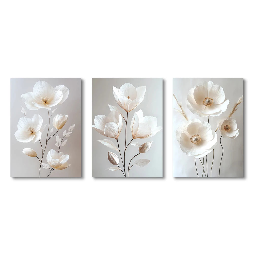 Nordic Beige Peony Flowers Canvas Painting Modern Floral Decoration