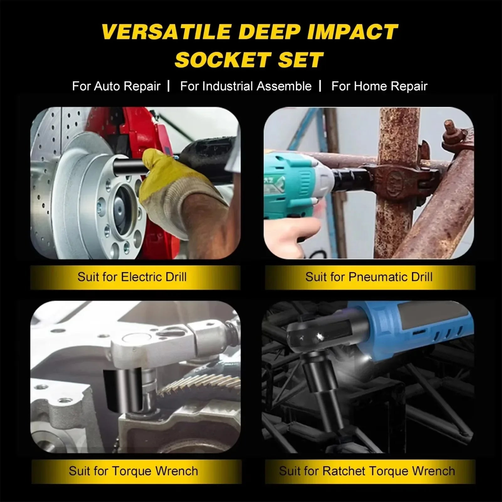 Drive Deep Socket Set Wrench for Air Pneumatic Repair Tools