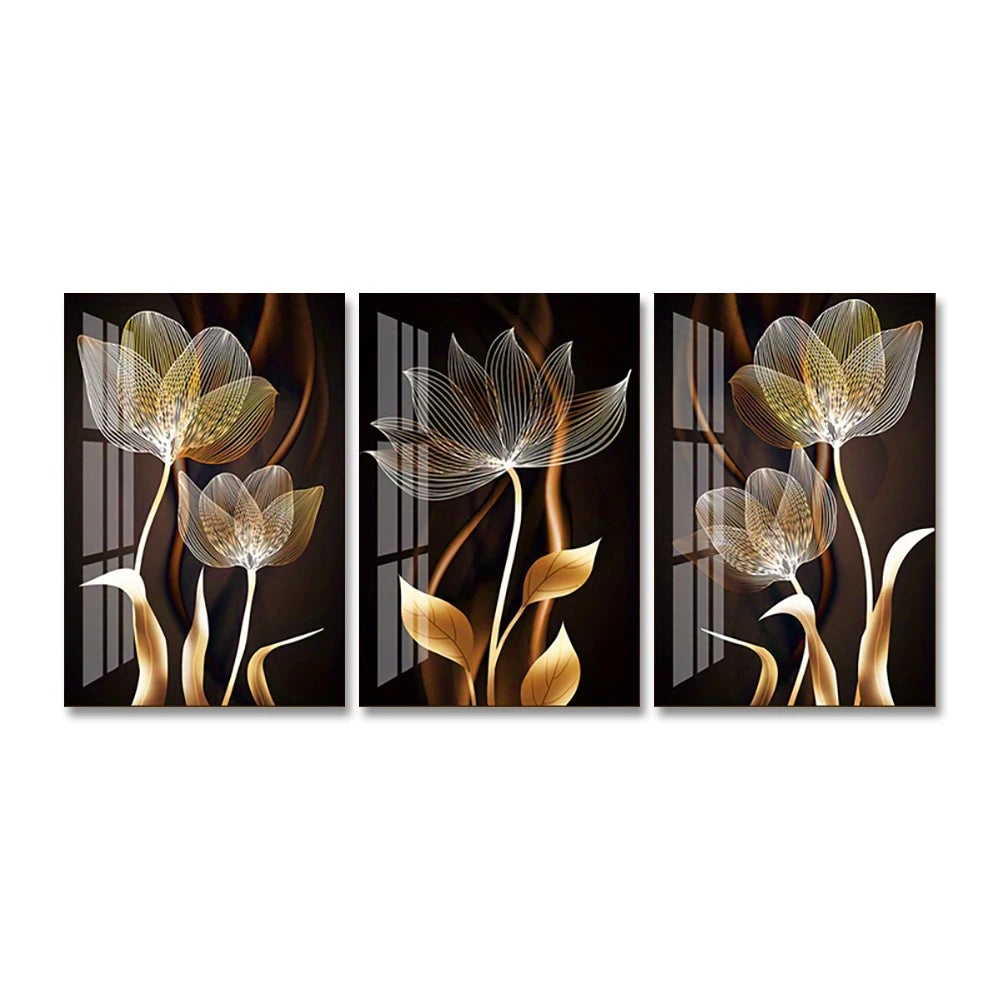 Black and Golden Flower Wall Art Canvas Painting Decor Modern