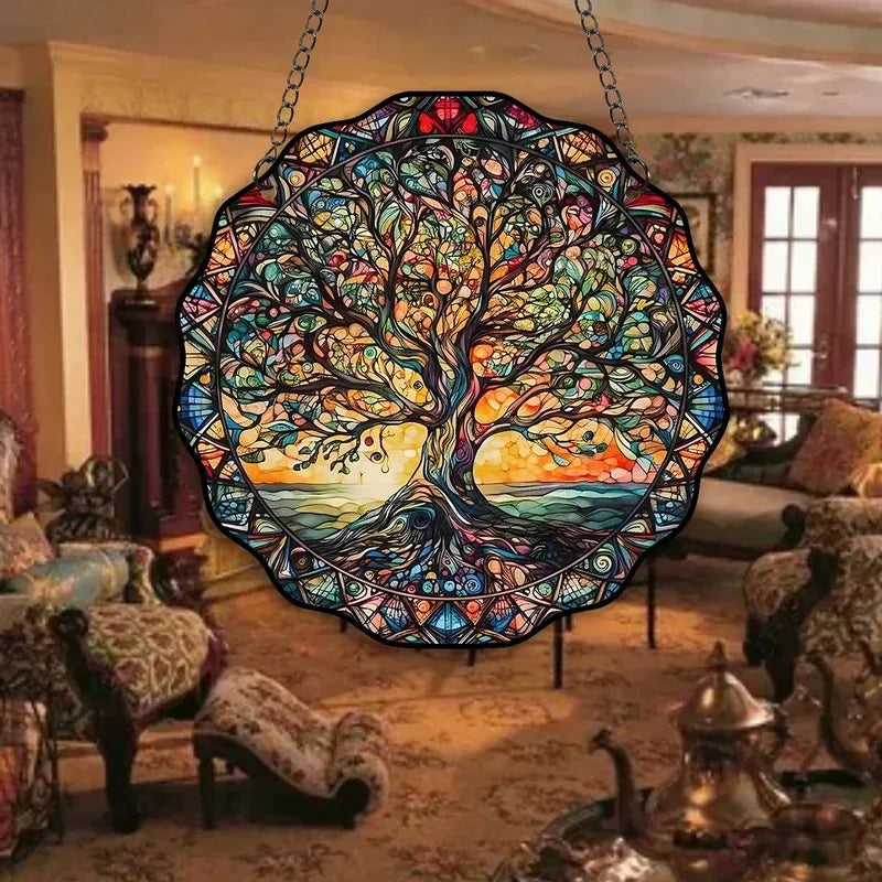 Tree of Life Ornament Round Acrylic Wall Decoration Universal Indoor