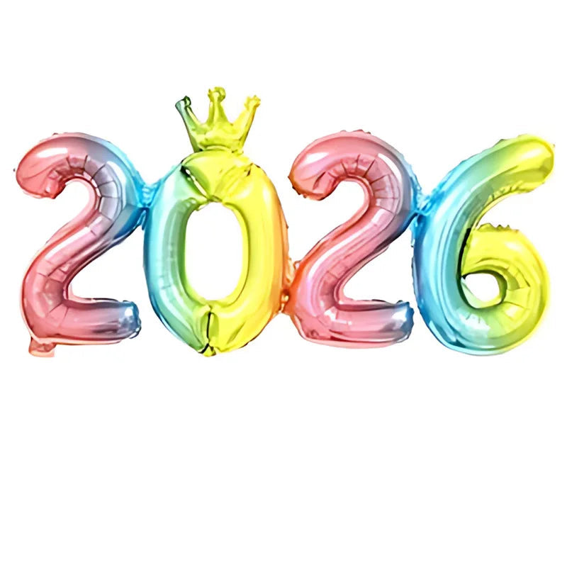 2026 Gold Crown Foil Number Balloons for 2026 - New Year Christmas Eve Festival Party