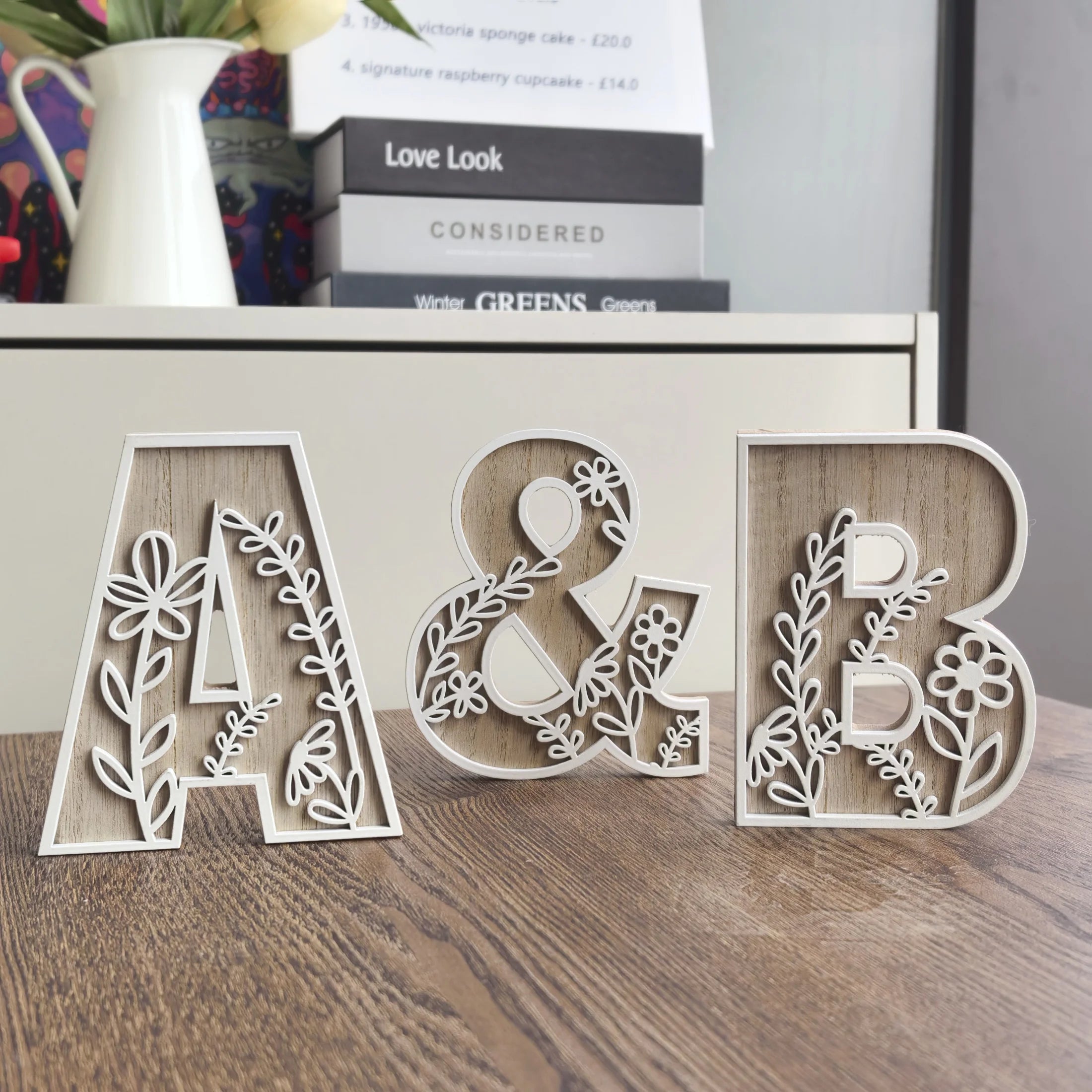 Rustic wooden floral carved alphabet letter - unique bedroom decor