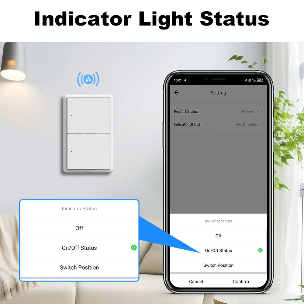 Manhot Matter WiFi Smart Wall Light Switch