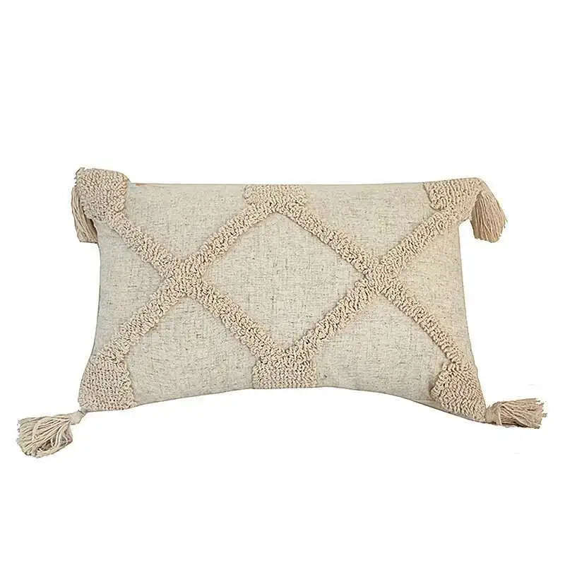 Beige neutral tassel pillowcase for living room, bedroom decor