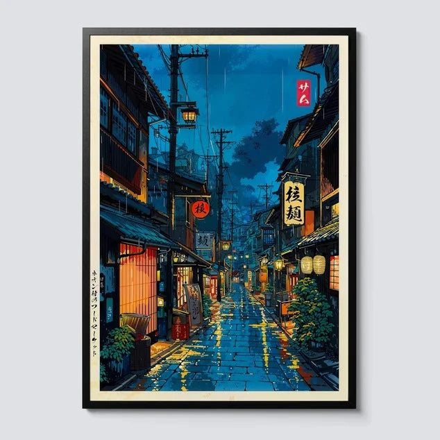 Japanese Tokyo Teahouse Cartoon Canvas Print Anime City Decor