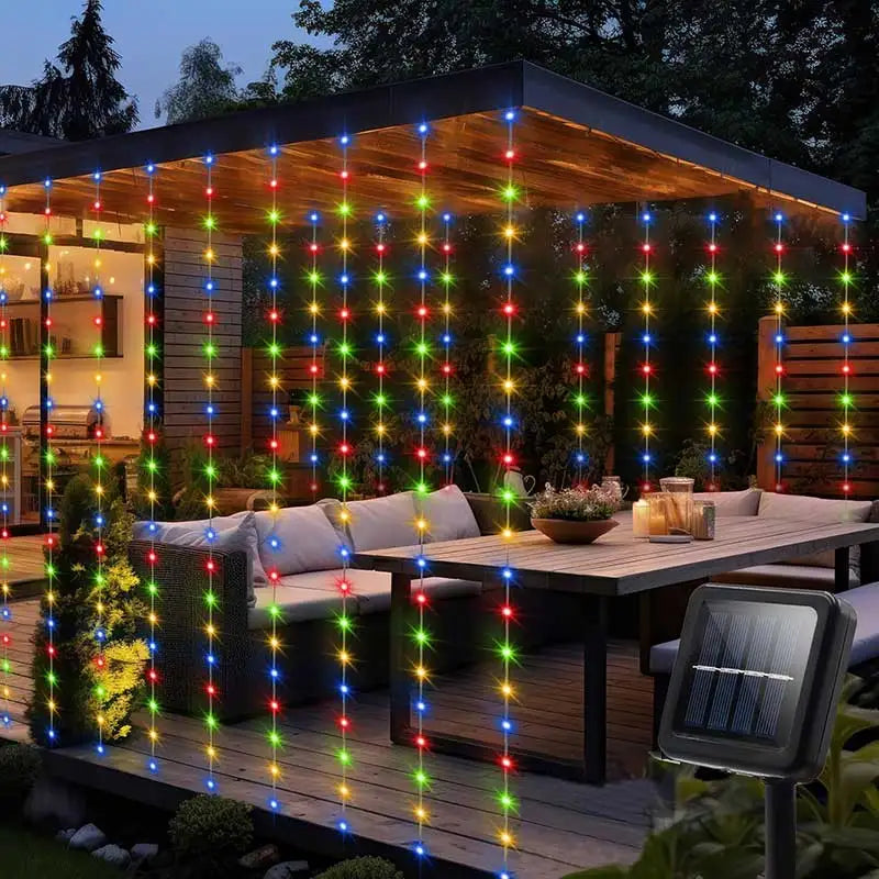Solar Curtain Light LED Outdoor Waterproof 300leds Garland Decoration String