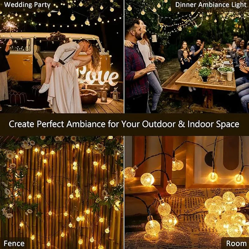 Solar String Lights 100 LED Crystal Globe IP65 Waterproof with for Garden