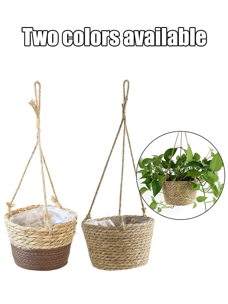 Straw Hanging Basket Planter Twine Woven Flower