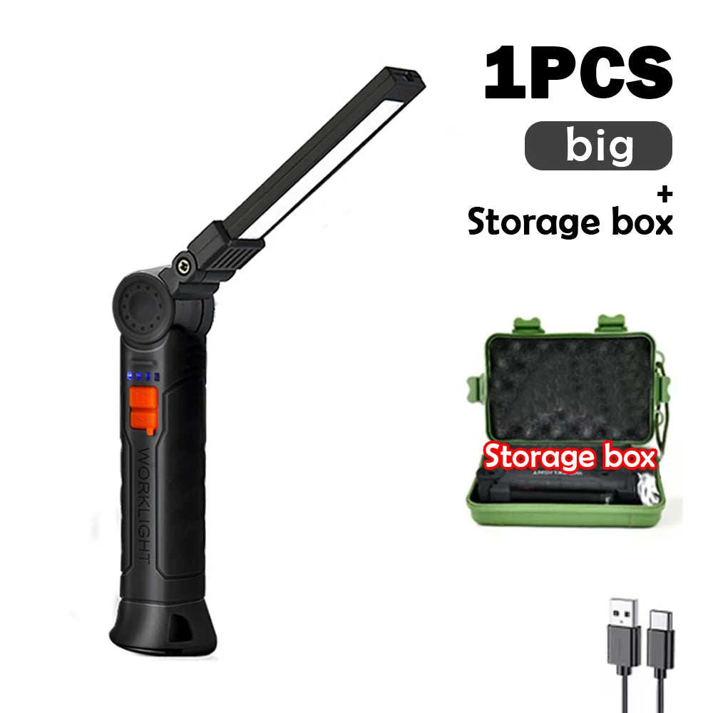 LED Folding Flashlight with Magnetic Base COB Light 360°Rotate