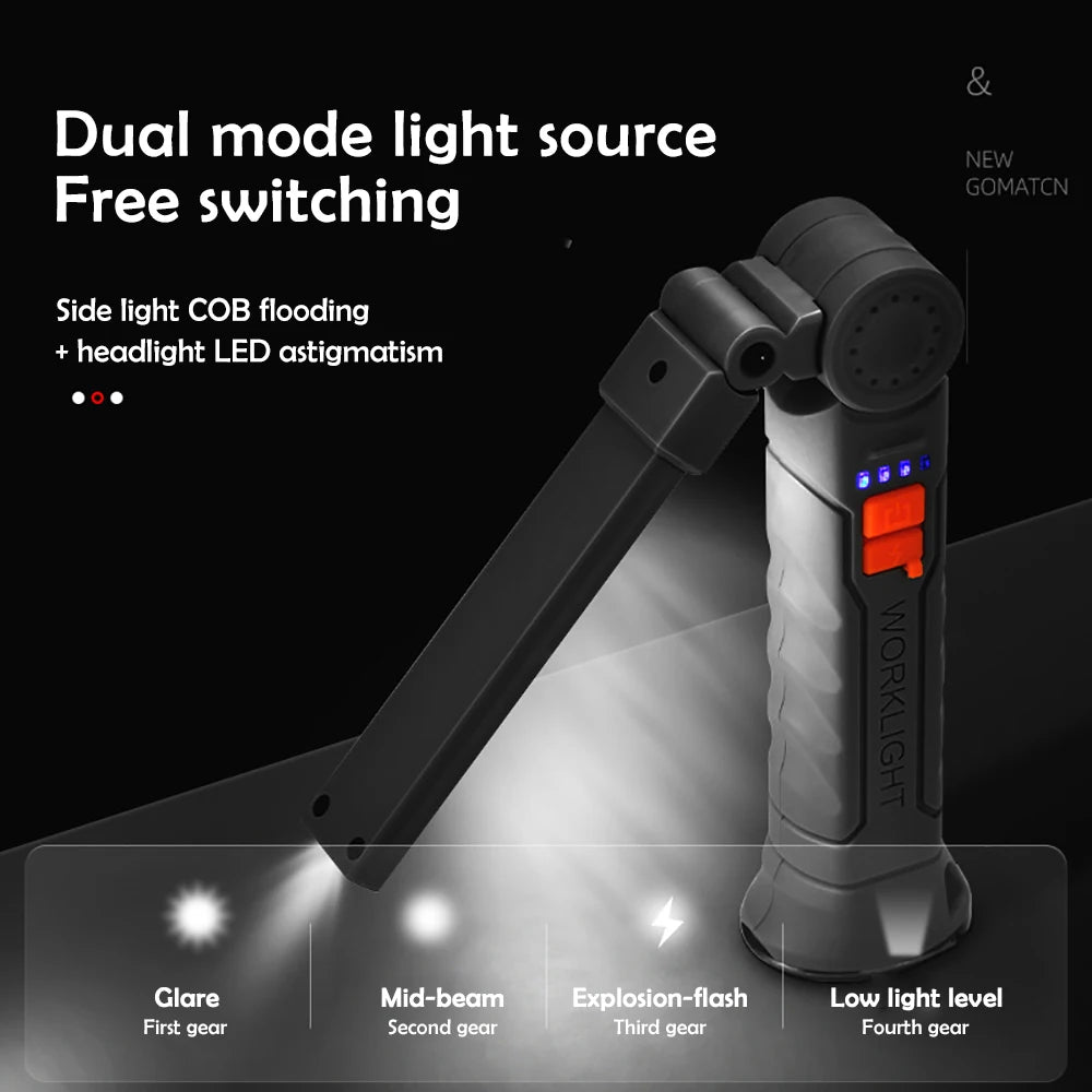 LED Folding Flashlight with Magnetic Base COB Light 360°Rotate