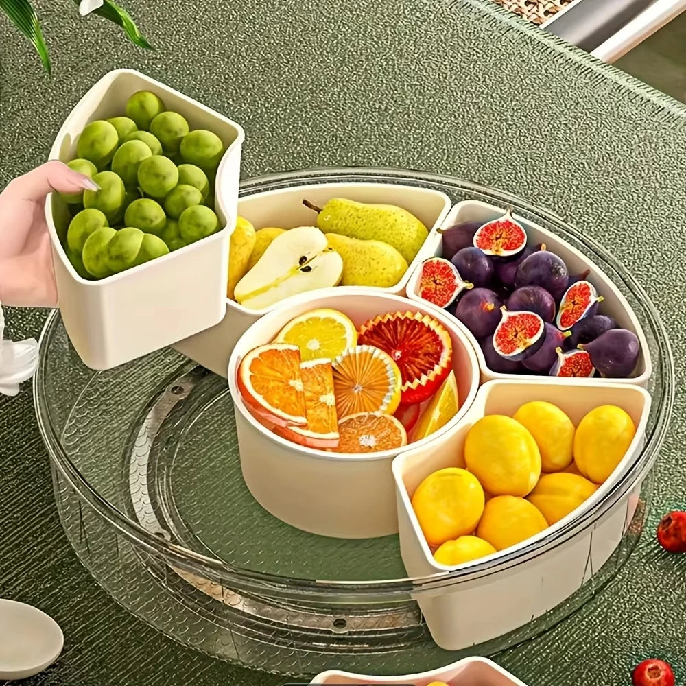 Food storage with 5 compartments, rotating storage container
