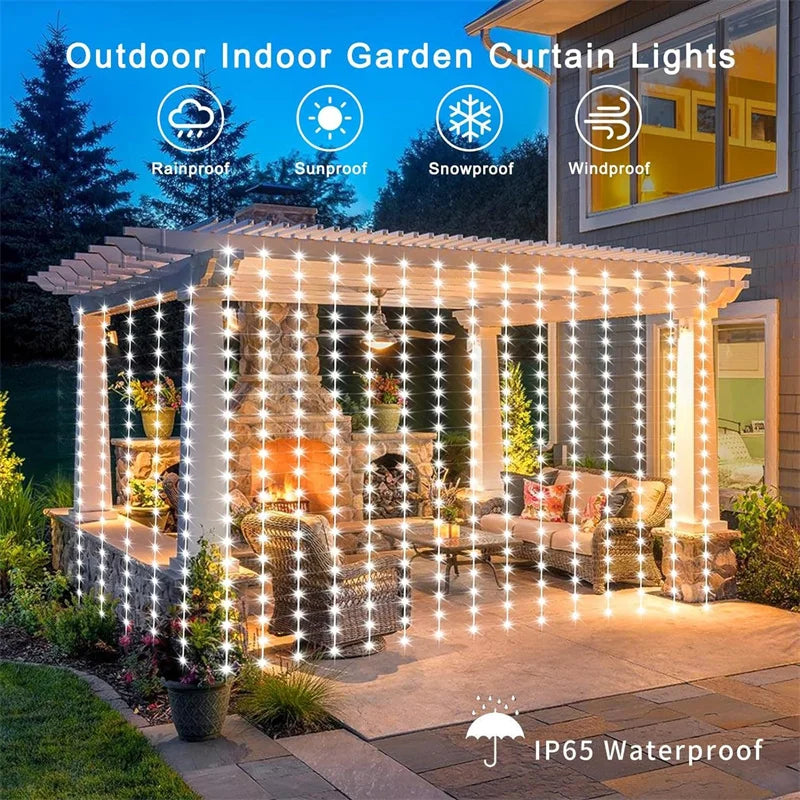 Solar LED Curtain Light Outdoor Garland Solar Fairy String Garden Christmas Decor